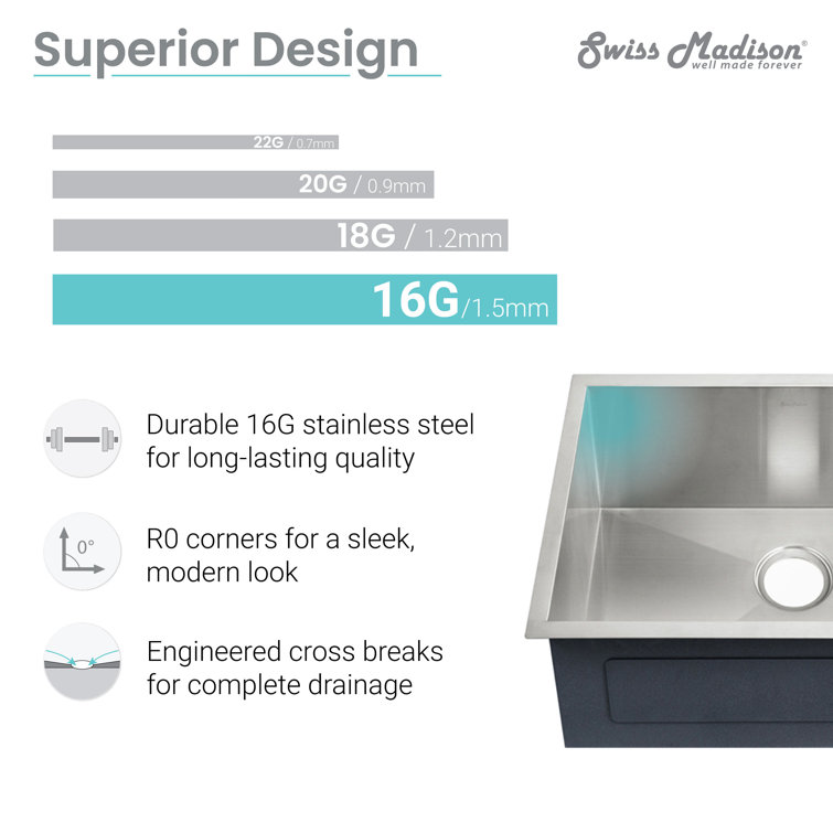 Tourner 26 x 18 Brushed Stainless Steel Single Basin Undermount Kitchen Sink