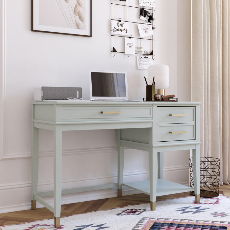 Pale Green Adjustable Height Wood Desk with Drawers