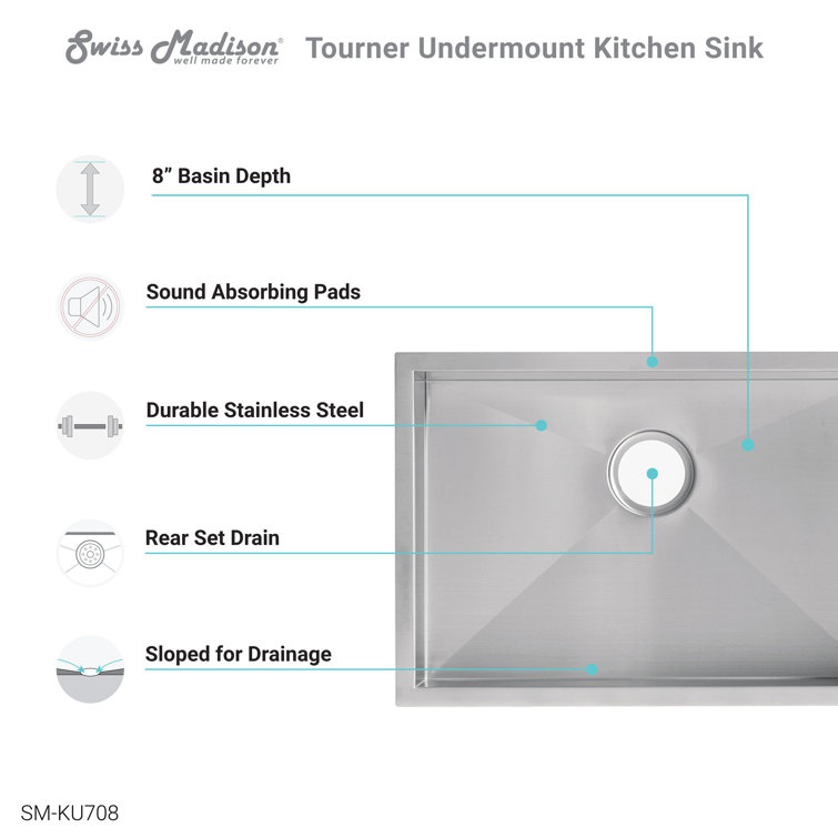 Tourner 26 x 18 Brushed Stainless Steel Single Basin Undermount Kitchen Sink