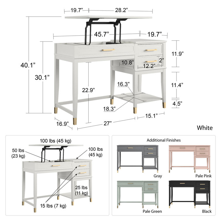 Westerleigh Black Wood Lift-Top Desk with Gold Accents