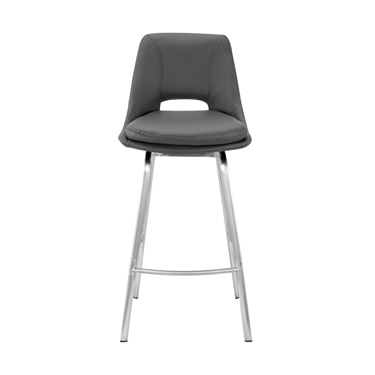 Contemporary 30" Gray Faux Leather Swivel Bar Stool with Stainless Steel Base