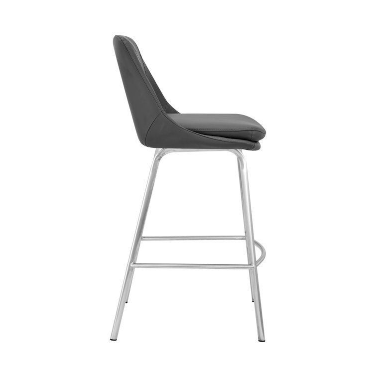 Contemporary 30" Gray Faux Leather Swivel Bar Stool with Stainless Steel Base
