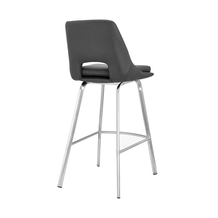 Contemporary 30" Gray Faux Leather Swivel Bar Stool with Stainless Steel Base