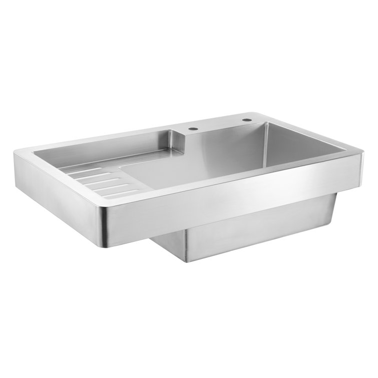 Brushed Stainless Steel Drop-In Farmhouse Sink with Drainboard