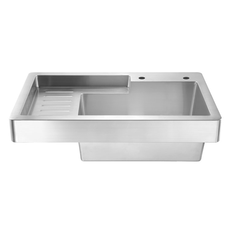 Brushed Stainless Steel Drop-In Farmhouse Sink with Drainboard