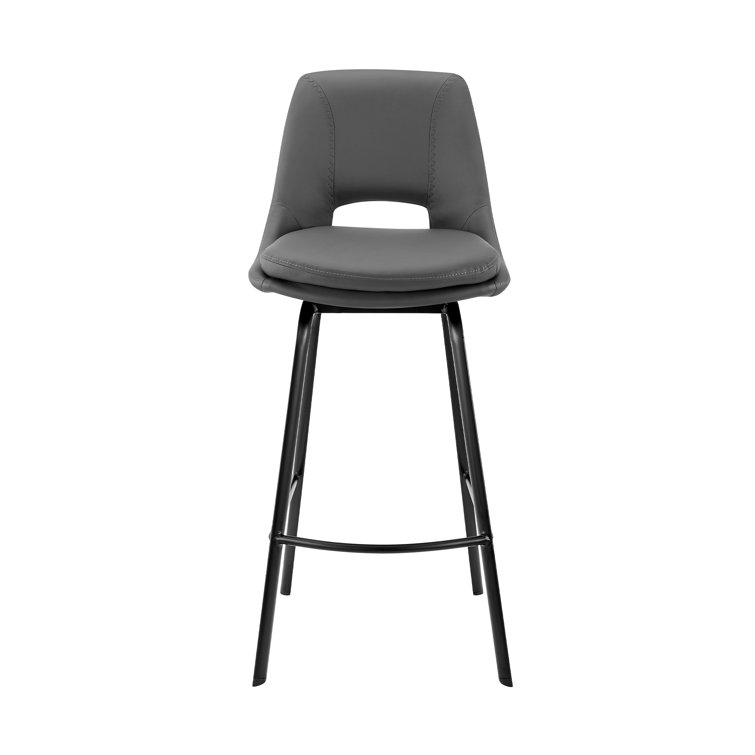 Contemporary 30" Gray Faux Leather Swivel Bar Stool with Stainless Steel Base