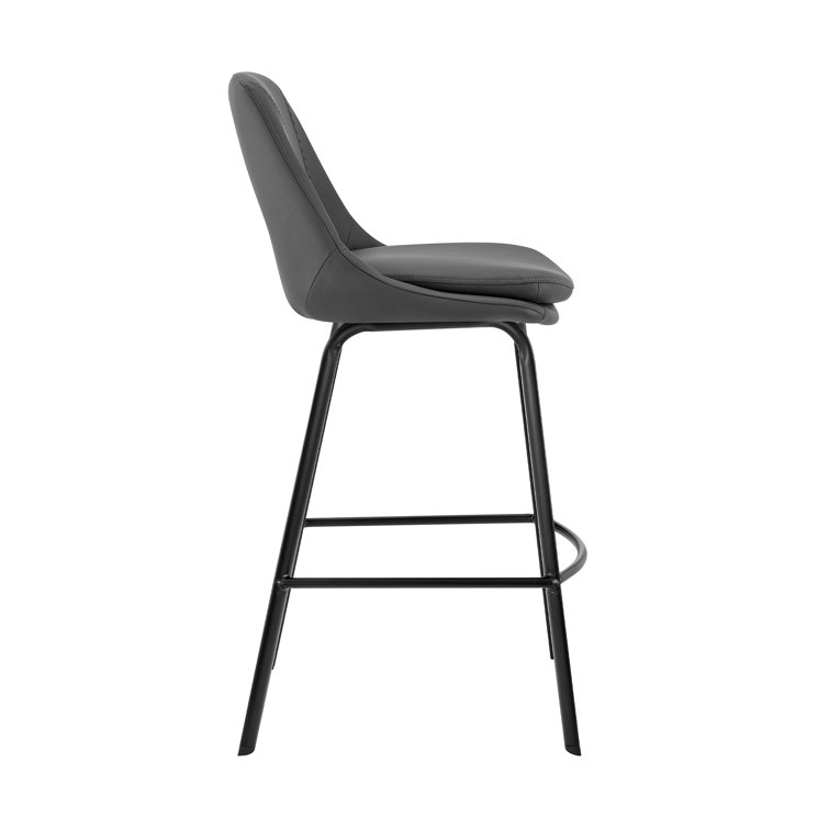 Contemporary 30" Gray Faux Leather Swivel Bar Stool with Stainless Steel Base