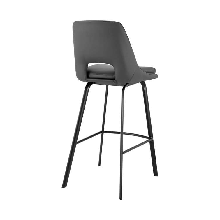 Contemporary 30" Gray Faux Leather Swivel Bar Stool with Stainless Steel Base