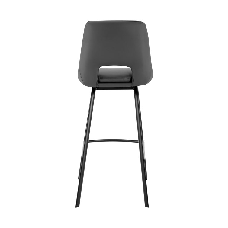 Contemporary 30" Gray Faux Leather Swivel Bar Stool with Stainless Steel Base