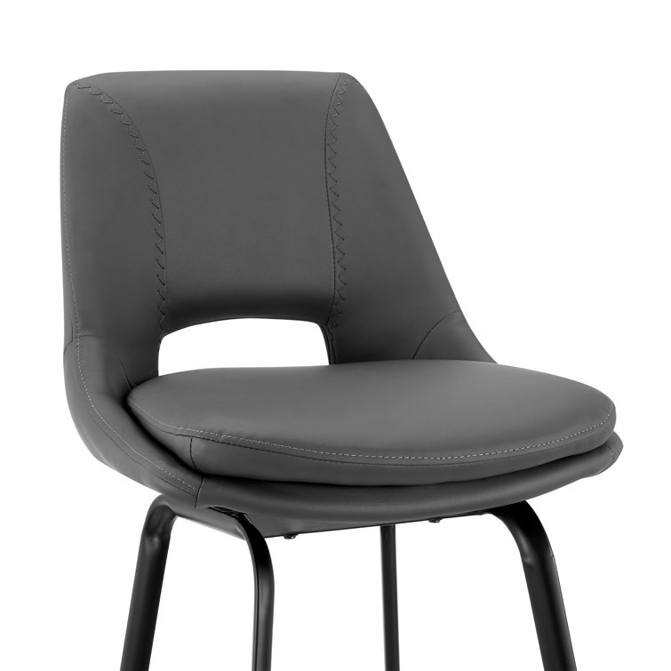 Contemporary 30" Gray Faux Leather Swivel Bar Stool with Stainless Steel Base