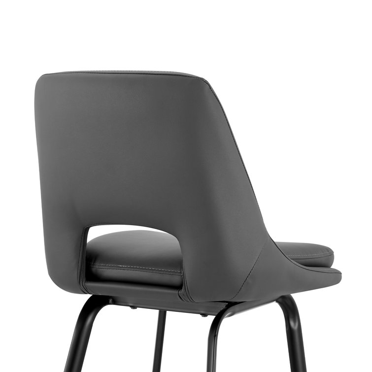 Contemporary 30" Gray Faux Leather Swivel Bar Stool with Stainless Steel Base