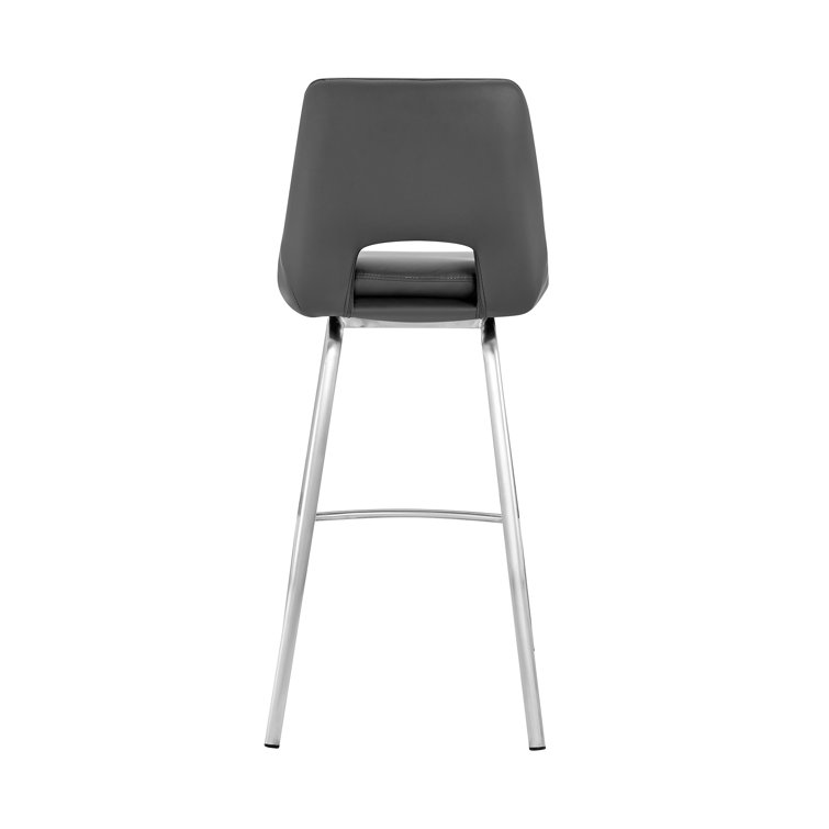 Contemporary 30" Gray Faux Leather Swivel Bar Stool with Stainless Steel Base