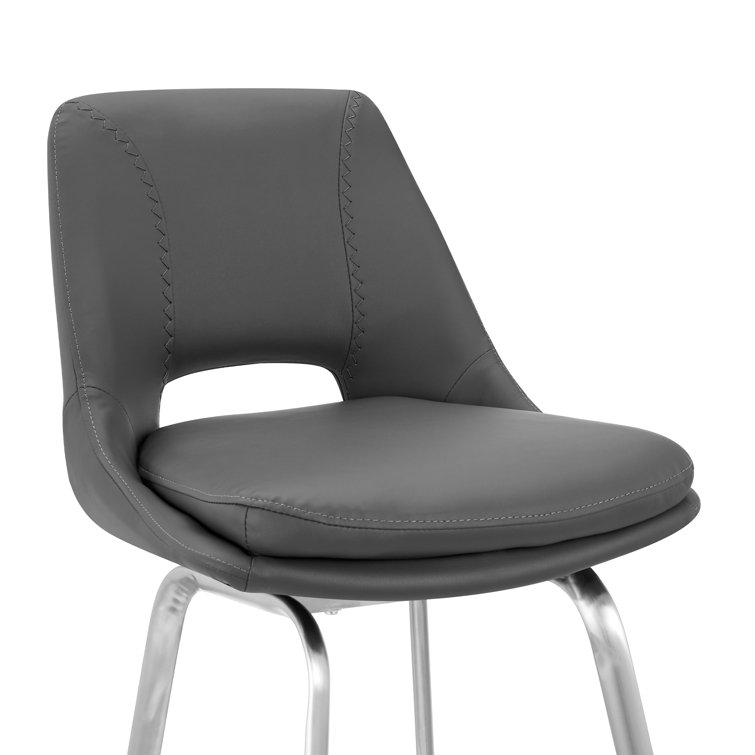 Contemporary 30" Gray Faux Leather Swivel Bar Stool with Stainless Steel Base