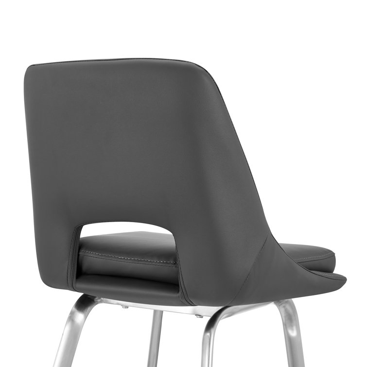 Contemporary 30" Gray Faux Leather Swivel Bar Stool with Stainless Steel Base