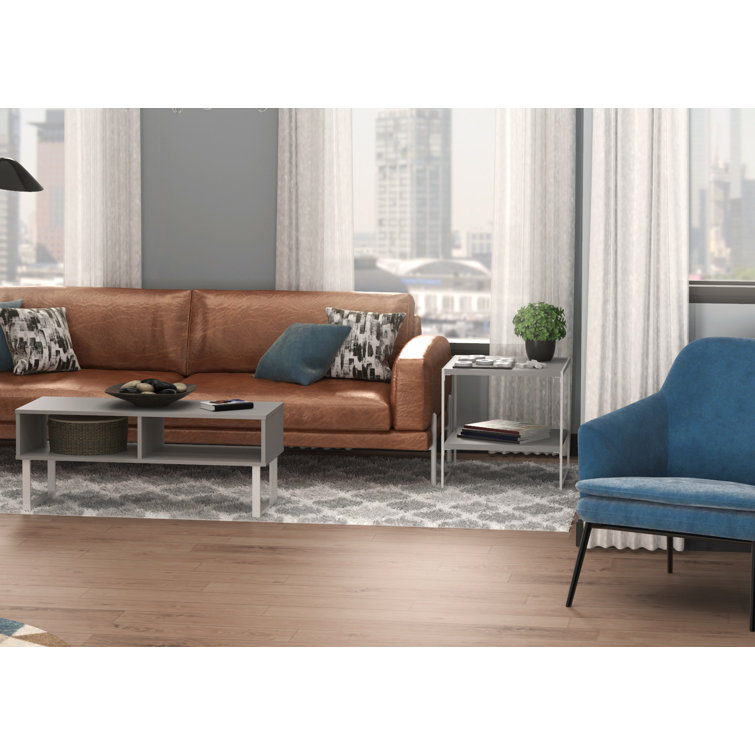 Modern Taupe Wood & Metal Coffee Table with Storage