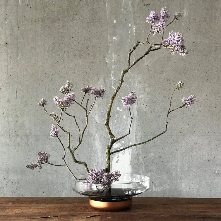 Wide Clear Glass Serving Bowl with Copper Base