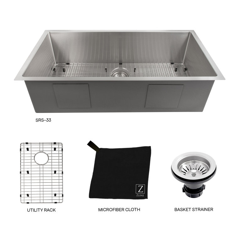 Meribel 33" Stainless Steel Undermount Kitchen Sink with Basket Strainer