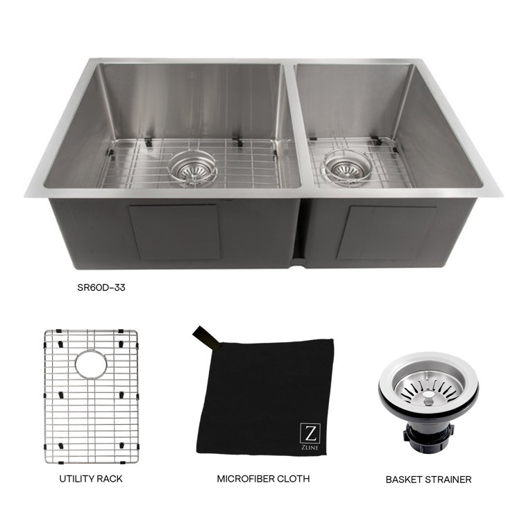Chamonix 33" Stainless Steel Double Basin Undermount Kitchen Sink
