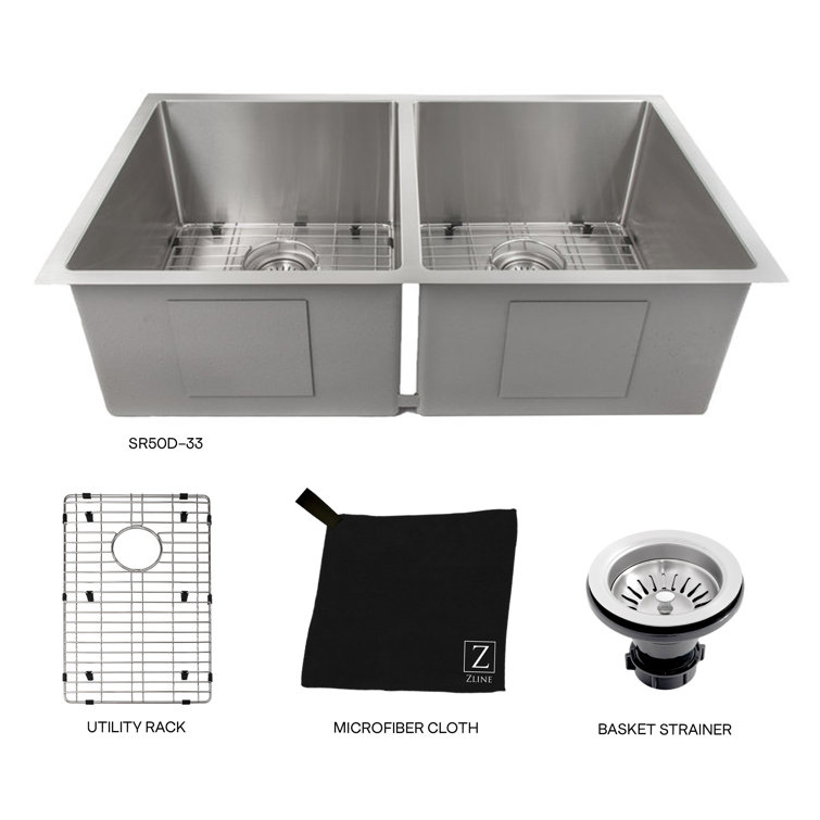 Anton 33" Stainless Steel Double Bowl Undermount Kitchen Sink