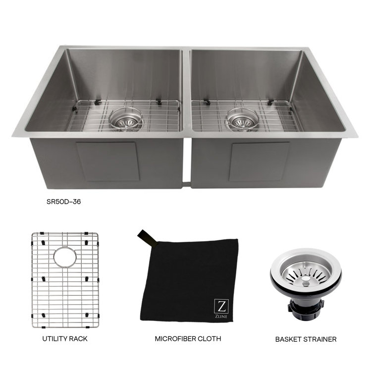 Anton 36" Stainless Steel Double Bowl Undermount Kitchen Sink