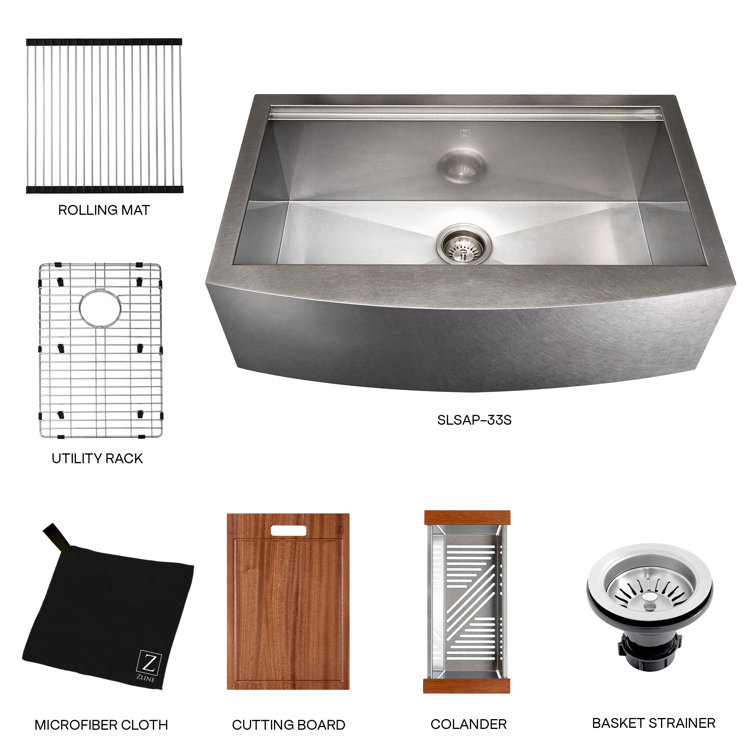 33" Stainless Steel Single Bowl Farmhouse Sink with Drainboard