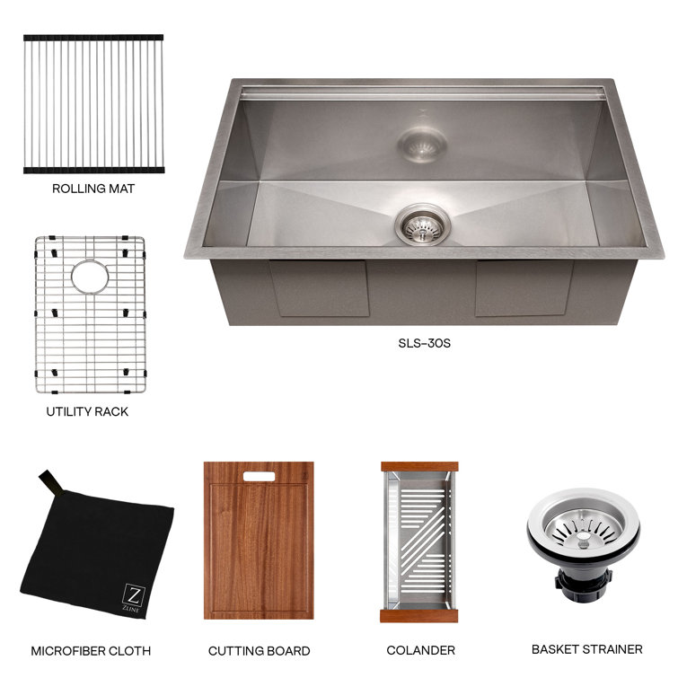 ZLINE 30" DuraSnow Stainless Steel Undermount Single Bowl Sink with Accessories