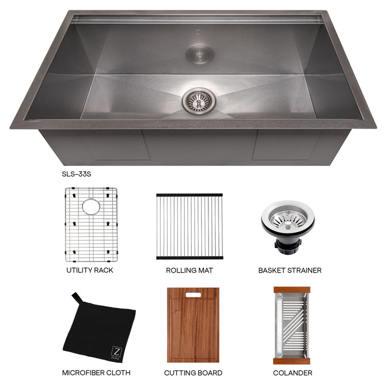 ZLINE 33" Stainless Steel Undermount Single Bowl Kitchen Sink with Accessories
