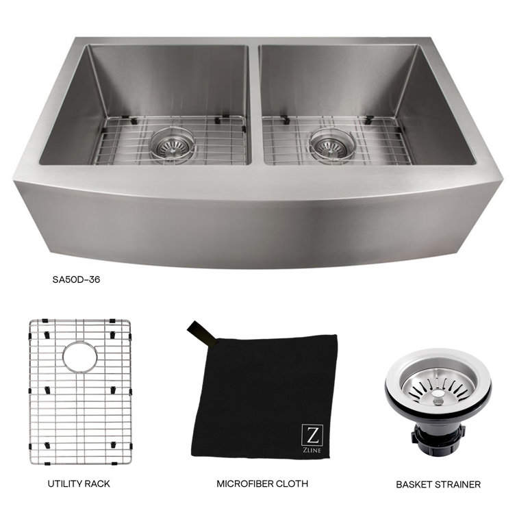 Niseko 36" Stainless Steel Double Bowl Freestanding Kitchen Sink
