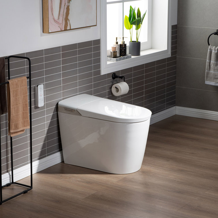 White Elongated One-Piece Smart Bidet Toilet with Dual Flush
