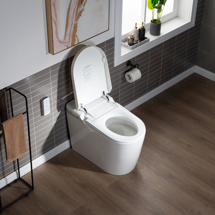 White Elongated One-Piece Smart Bidet Toilet with Dual Flush