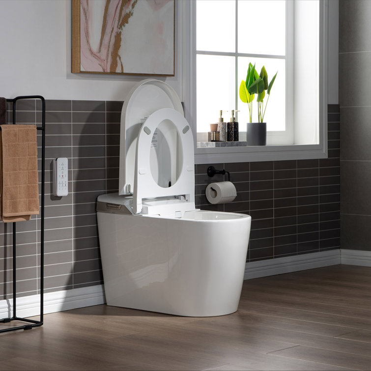 White Elongated One-Piece Smart Bidet Toilet with Dual Flush
