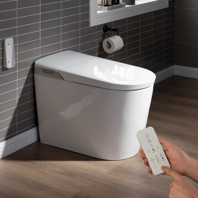 White Elongated One-Piece Smart Bidet Toilet with Dual Flush
