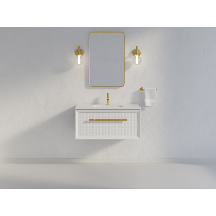 Enivo 37" White Solid Wood Floating Bathroom Vanity