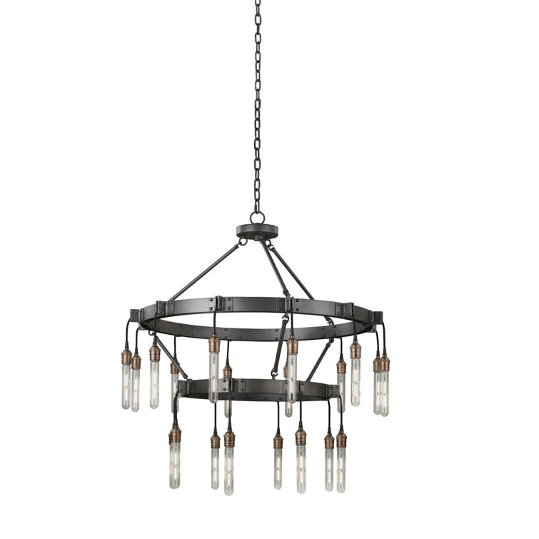 Matte Gunmetal 20-Light Two-Tier Industrial Chandelier