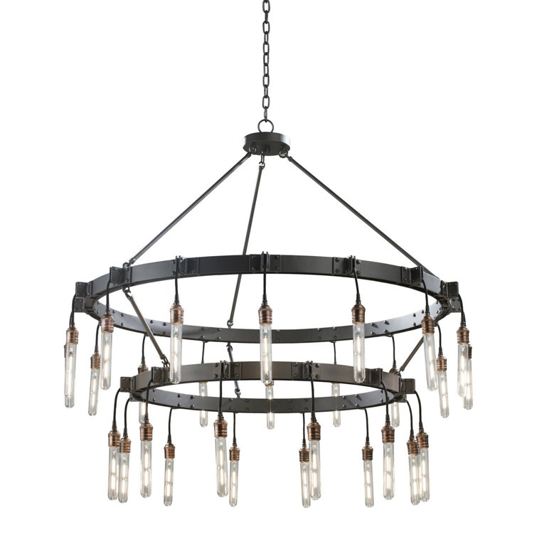 Matte Black 28-Light Two-Tier Industrial Chandelier