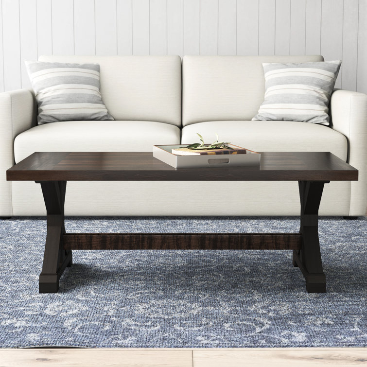 Rustic Trestle Base Rectangular Coffee Table in Walnut