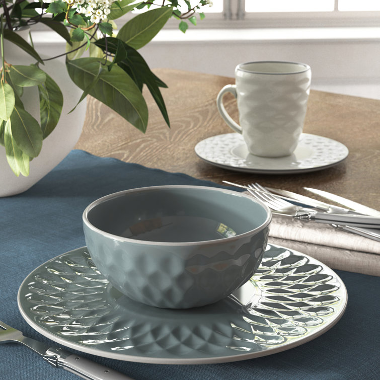 Tahitian Diamond Slate and Stone 16-Piece Stoneware Dinnerware Set