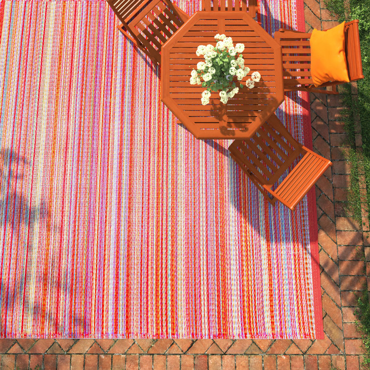 Sunset Stripe Red and Gray Synthetic 5' x 7' Area Rug