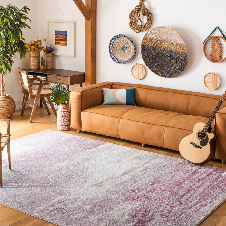 Grey and Purple Abstract Synthetic Area Rug, 10' x 14'