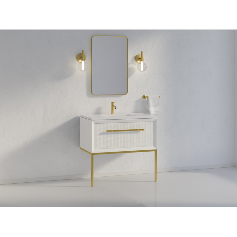 Enivo 37" White Solid Wood Floating Bathroom Vanity