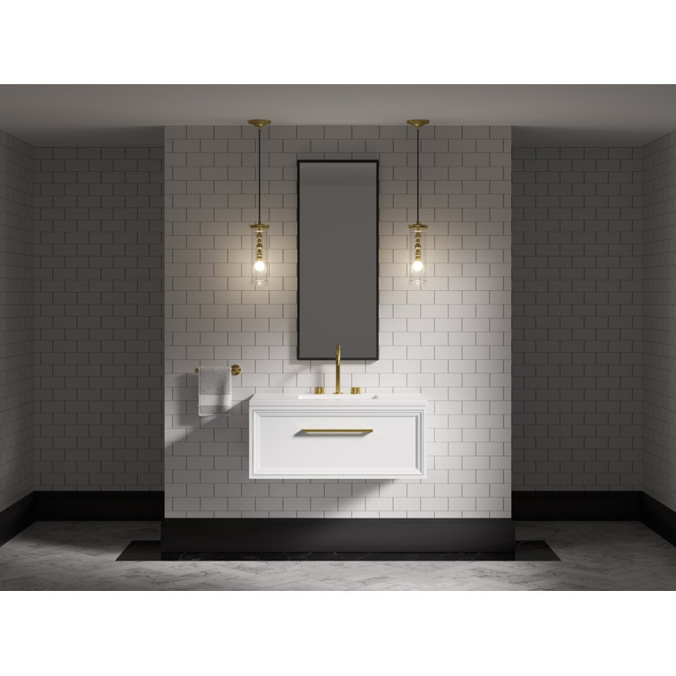 Linen White Solid Wood Floating Bathroom Vanity with Single Drawer