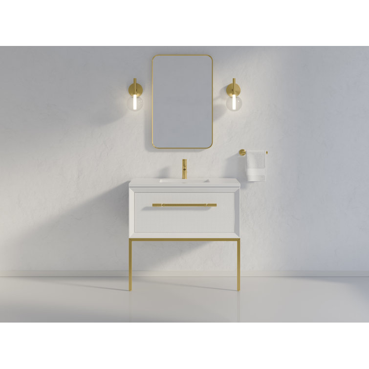 Enivo 37" White Solid Wood Floating Bathroom Vanity