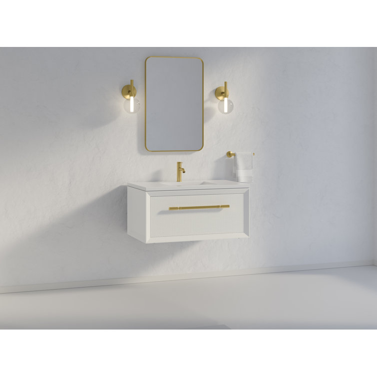 Enivo 37" White Solid Wood Floating Bathroom Vanity