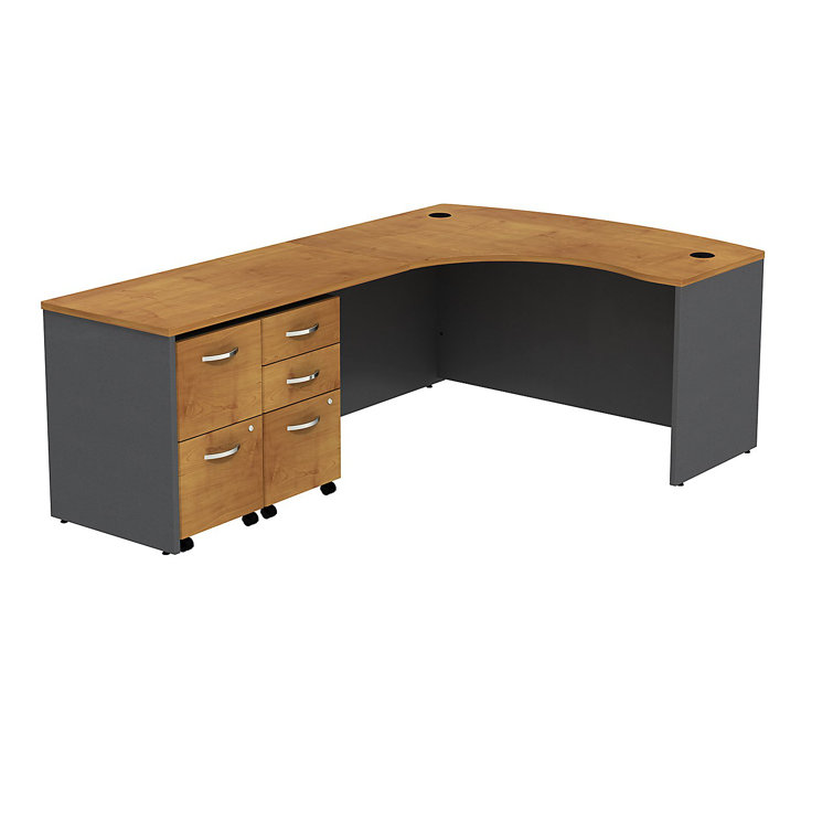 Hansen Cherry 90" Corner Desk with Drawer and Filing Cabinet