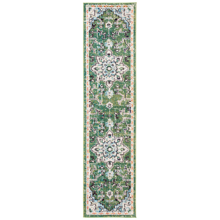 Madison Green and Turquoise Hand-Knotted Runner Rug
