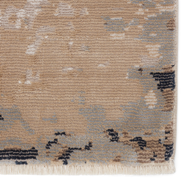 Ivory and Dark Brown Abstract Wool and Synthetic Rug 5' x 7'