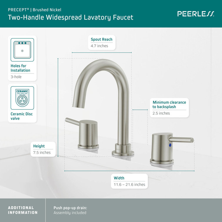 Precept Brushed Nickel Modern Two-Handle Widespread Bathroom Faucet