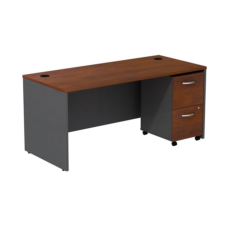 Hansen Cherry and Graphite Gray 66W Office Desk with Mobile Pedestal