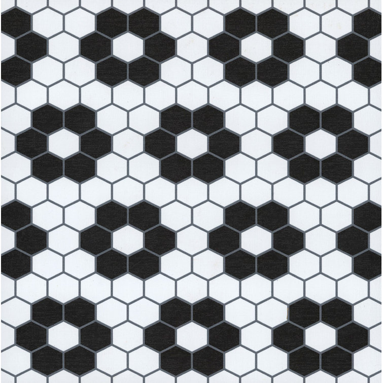 Black and White Hexagon Peel and Stick Floor Tiles