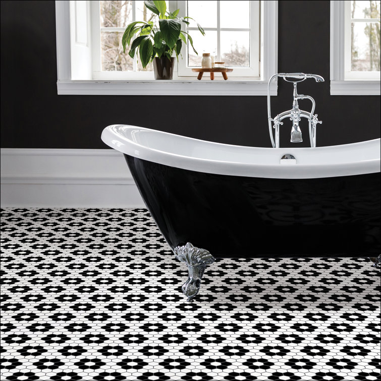 Black and White Hexagon Peel and Stick Floor Tiles